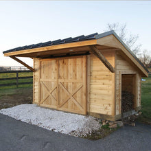 Load image into Gallery viewer, Black Box Rail 400lb Bypass installed on a exterior wood shed
