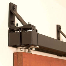 Load image into Gallery viewer, black Box Rail 400lb Bypass installed on a red barn door
